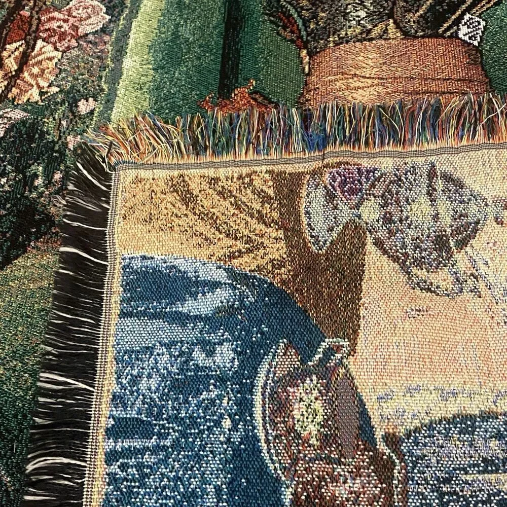 Mad Hatter Tea Party Woven Throw Tapestry Fringe Alicecore Wall Hanging 60